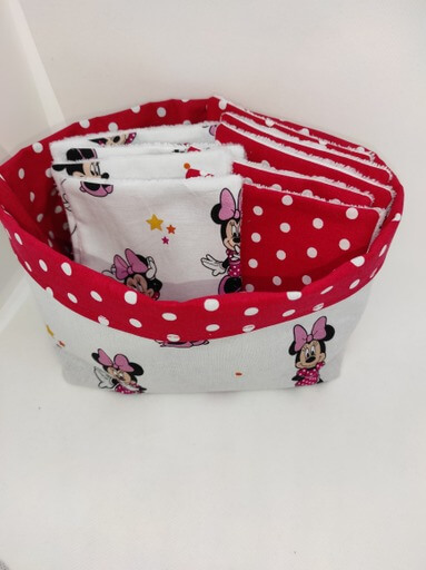 Panière réversible minnie et 10 lingettes  en éponge de bambou 