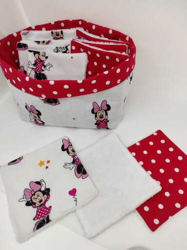 Panière réversible minnie et 10 lingettes  en éponge de bambou 