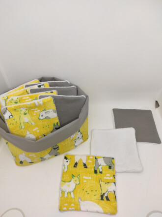 Panière et 10 lingettes  en éponge de bambou motif chèvre