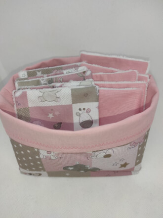 Panière réversible et 10 lingettes en éponge de bambou motif patchwork