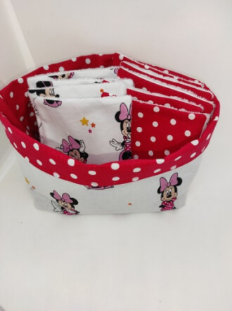 Panière réversible minnie et 10 lingettes  en éponge de bambou 